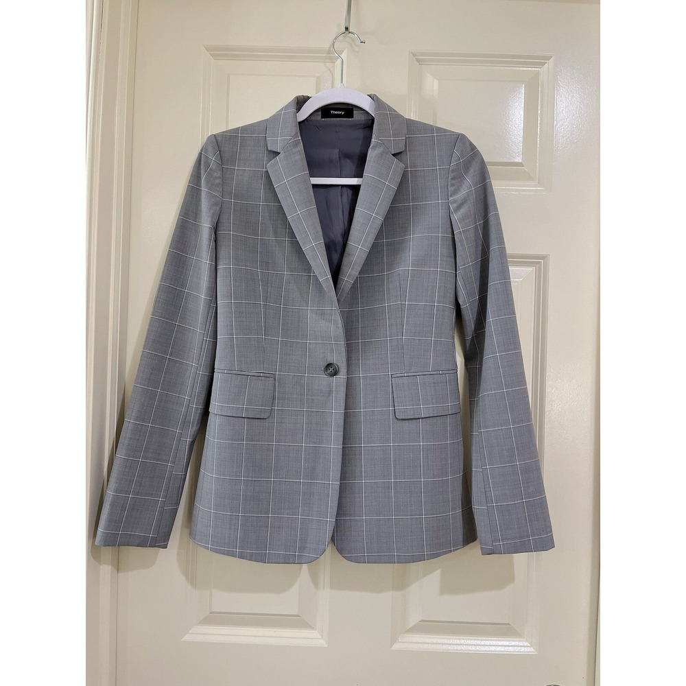 Theory Gray Plaid Blazer